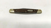 Buck #379 Solo Folding Pocket Knife 3 Pin Wood Handle Brass Bolsters Clip Point