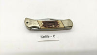 Sharp #800 Japan Folding Pocket Knife Single Plain Edge Lockback Stag/Antler