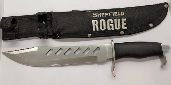 Sheffield Rogue Combination Clip Point Blade With Sheath Black Fixed Blade Knife