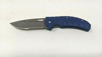 Ozark Trail Single Blade Folding Pocket Knife Combo Edge Liner Lock Blue Nylon