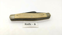Vintage Schrade SC505 Scrimshaw Duck Scene Stockman Folding Pocket Knife 3 Blade