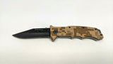 Sheffield Tan Camo Single Plain Blade Folding Pocket Knife Liner Lock Stainless