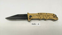 Sheffield Tan Camo Single Plain Blade Folding Pocket Knife Liner Lock Stainless