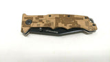 Sheffield Tan Camo Single Plain Blade Folding Pocket Knife Liner Lock Stainless