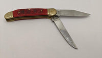 Bertram Cutlery Stainless Steel Folding Pocket Knife 2 Plain Blade Red Handle