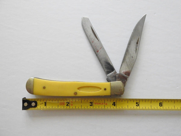 Sarge 2-Blade Yellow Trapper Folding Pocket Knife Clip Point & Spey Plain Blades