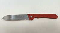 Jin Da Stainless Steel Folding Pocket Knife Plain Edge Red Finger Grip Plastic