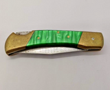 Unbranded Plain Edge Clip Point Green Handle Brass Lock Back Folding Pocket Knif