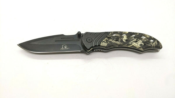 Falcon Tactical Folding Pocket Knife Plain Edge Liner Lock Glass Filled Nylon