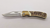 Unbranded Clip Point Plain Edge Ivory Brown Handle Liner Folding Pocket Knife