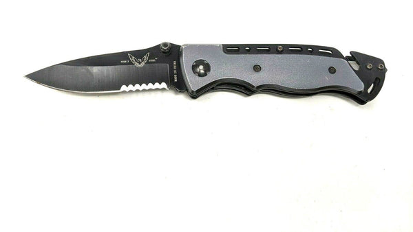 Phenix Steel A2112 Rescue Folding Pocket Knife Combo Edge Liner Lock Aluminum