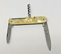 Vintage German Pocketknife Halma Rostfrei Two Blade Gold Celluloid Cork Screw