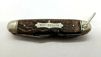 Vtg Camillus Cutlery Co Camillus NY USA Boy Scouts Pocket Knife Bone Stag Sword