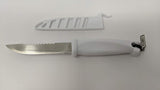Rapala Fixed Blade Bait Knife White Handle w/Sheath RSB4BX Serrated Saw Blade