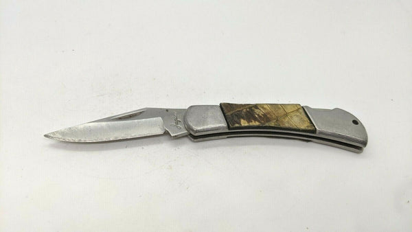 Jaguar Folding Pocket Knife Lockback Plain Edge Wood Insert Handle w/SS Bolsters
