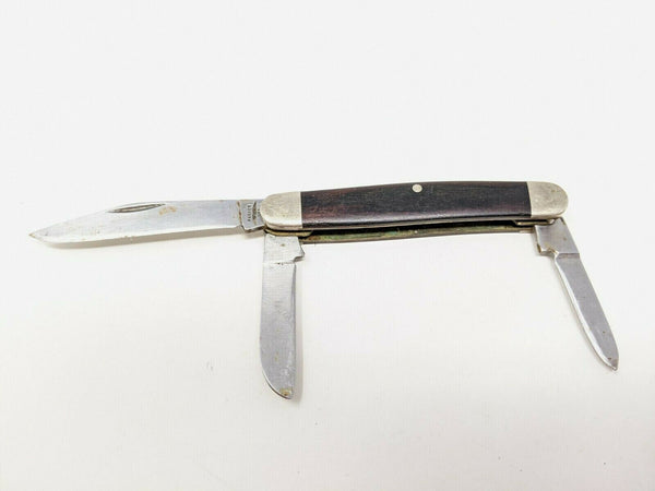 Vintage Parker USA Stockman 3 Blade Folding Pocket Knife Single Pin Wood Handle