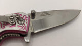 Femme Fatal Pink Roses Stainless Steel Plain Edge Folding Pocket Knife DropPoint