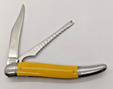 Vintage Imperial Stainless USA Fish Scaler 2 Blade Yellow Folding Pocket Knife