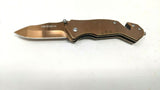 WarTech Tactical Rescue Folding Pocket Knife Gold Assisted Liner Lock Plain Edge