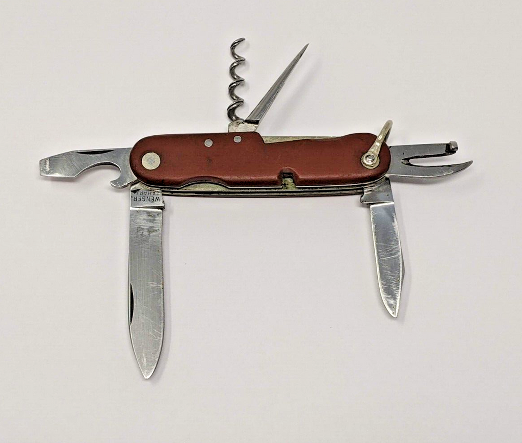 Vintage Wenger Tahara 82mm Swiss Army Knife Fibre Scales Six Blades Re UsedKnives