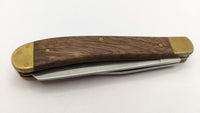 G+W Grand Way Double Blade Pocket Knife w/Wooden Brass Handle Plain Edge Blades