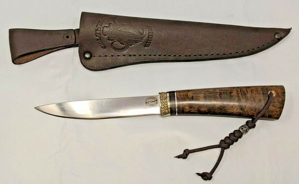 Russian Steel Hunting Knife Fixed Blade with Leather Sheath Exotic Wood Handle