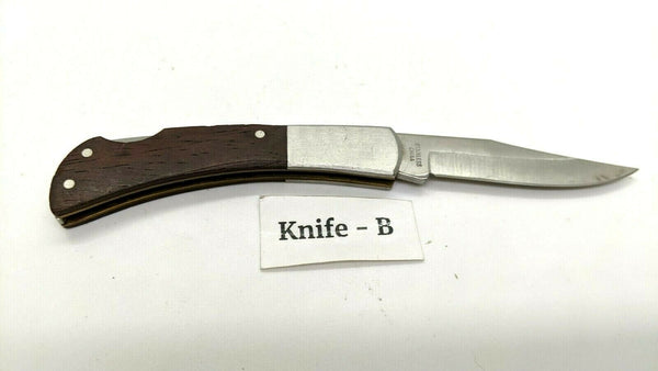 NRA 440 Stainless Steel Folding Pocket Knife Plain Lockback Wood w/SS  Bolsters