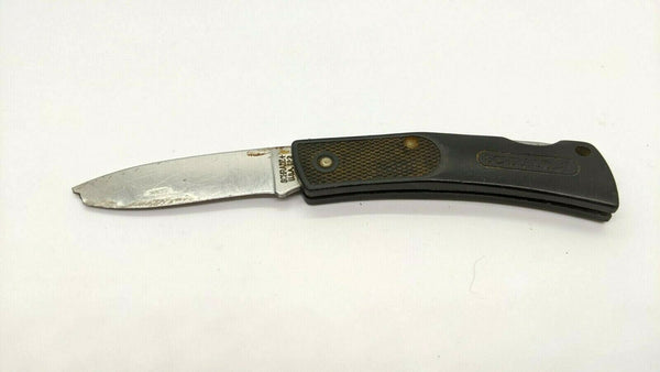 Vintage Schrade+ USA SP2 Folding Pocket Knife Plain Edge Lockback Black Nylon