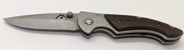 Ozark Trail Folding Pocket Knife Stainless Steel Plain Edge Frame Wood Inlay