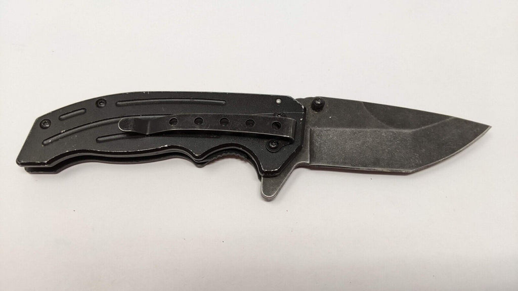 Guidesman Tanto Plain Edge Knife Black Handle Stonewash Blade