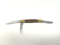 Vintage ITC 3 Blade Folding Pocket Knife Wood & Brass Handle Model 70-09203