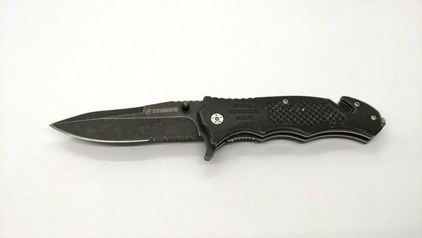 Steinburcke Tactical Rescue Folding Pocket Knife Assisted Combo Liner Black SS