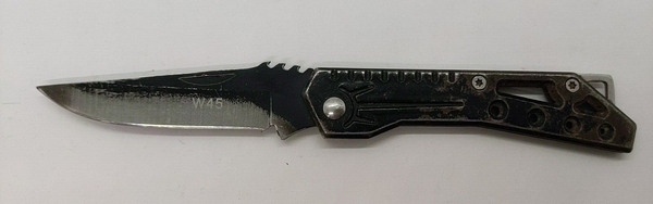 Unbranded W45 Plain Straight Back Blade Black Folding Pocket Knife