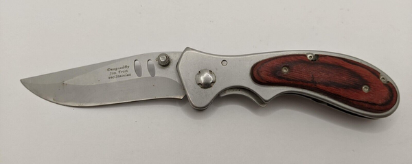 Drop Point Plain Blade Designed by Jim Frost Wooden Accent Handle StainlessSteel