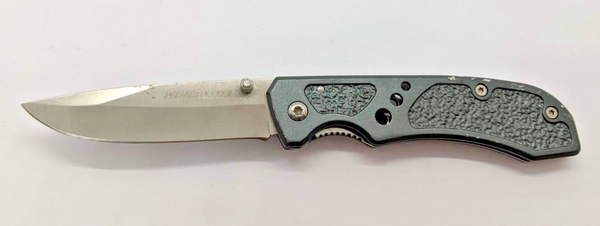 Winchester Drop Point Plain Edge Liner Lock Metallic Gray Folding Pocket Knife