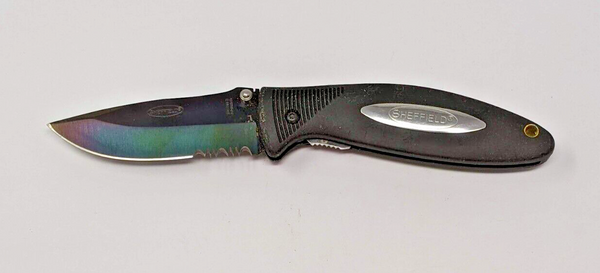 Vintage Sheffield Stainless Folding Pocket Knife Combo Edge Liner ABS Handle