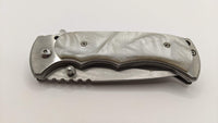 3.2" Plain Blade Drop Point 440 Stainless Steel Folding Pocket Knife Pearl Like