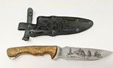 Kizlyar Russian Hunting Knife 5 3/4" Blade Hardwood Handle with Leather Sheath 7