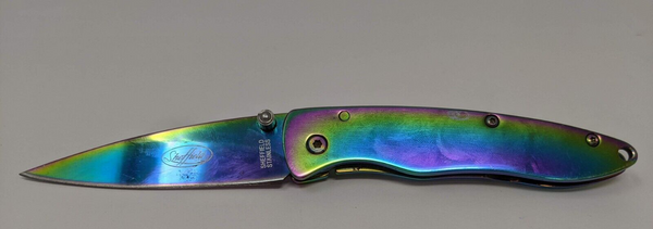 Sheffield Plain Blade Clip Point Rainbow Folding Pocket Knife with Pocket Clip