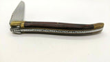 Vtg Laguiole Rossignol #7272 Folding Pocket Knife Wood Scales Blk Leather Pouch