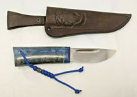 Russian Steel Hunting Knife Fixed Blade with Leather Sheath Exotic Wood Handle
