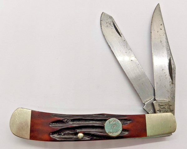 Bear & Son Carbon 4th Generation Red Stag Bone Large Trapper Folding Pocket Knif