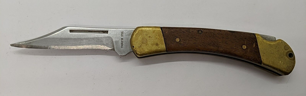 Unbranded Stainless Lockback Plain Trailing Point Blade Wood Handle Pocket Knife