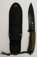 Ozark Trail Combination Drop Point Blade With Sheath Green Handle Knife