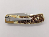 Unbranded Clip Point Plain Edge Ivory Brown Handle Liner Folding Pocket Knife