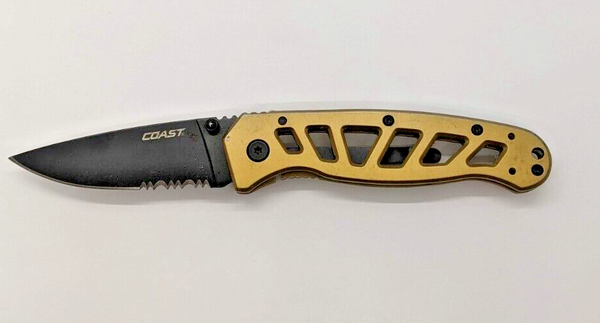 Coast FDX304 Gold Combination Blade Framelock Folding Pocket Knife