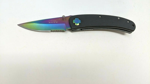 Rite Edge Rainbow Blade Folding Pocket Knife Liner Lock Combo Edge G10 Black