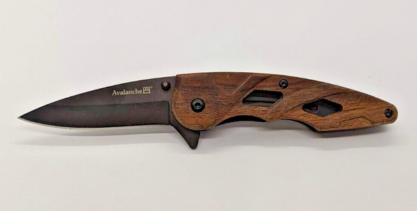 Avalanche Plain Edge Drop Point Liner Lock Wood Handle Folding Pocket Knife