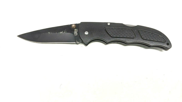 Frost Cutlery USA All Black Folding Pocket Knife Lockback Plain Edge Nylon Fiber