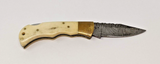 Damascus Steel Folding Pocket Knife 2.75" Plain Clip Point Blade Brass